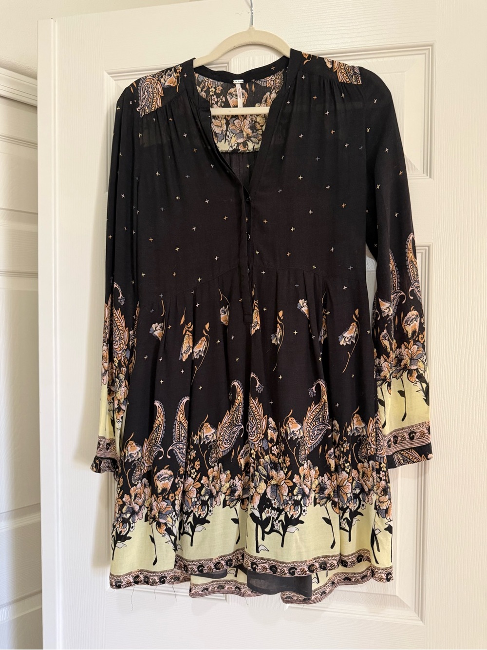 Free People Black Scarf Print Mini Dress